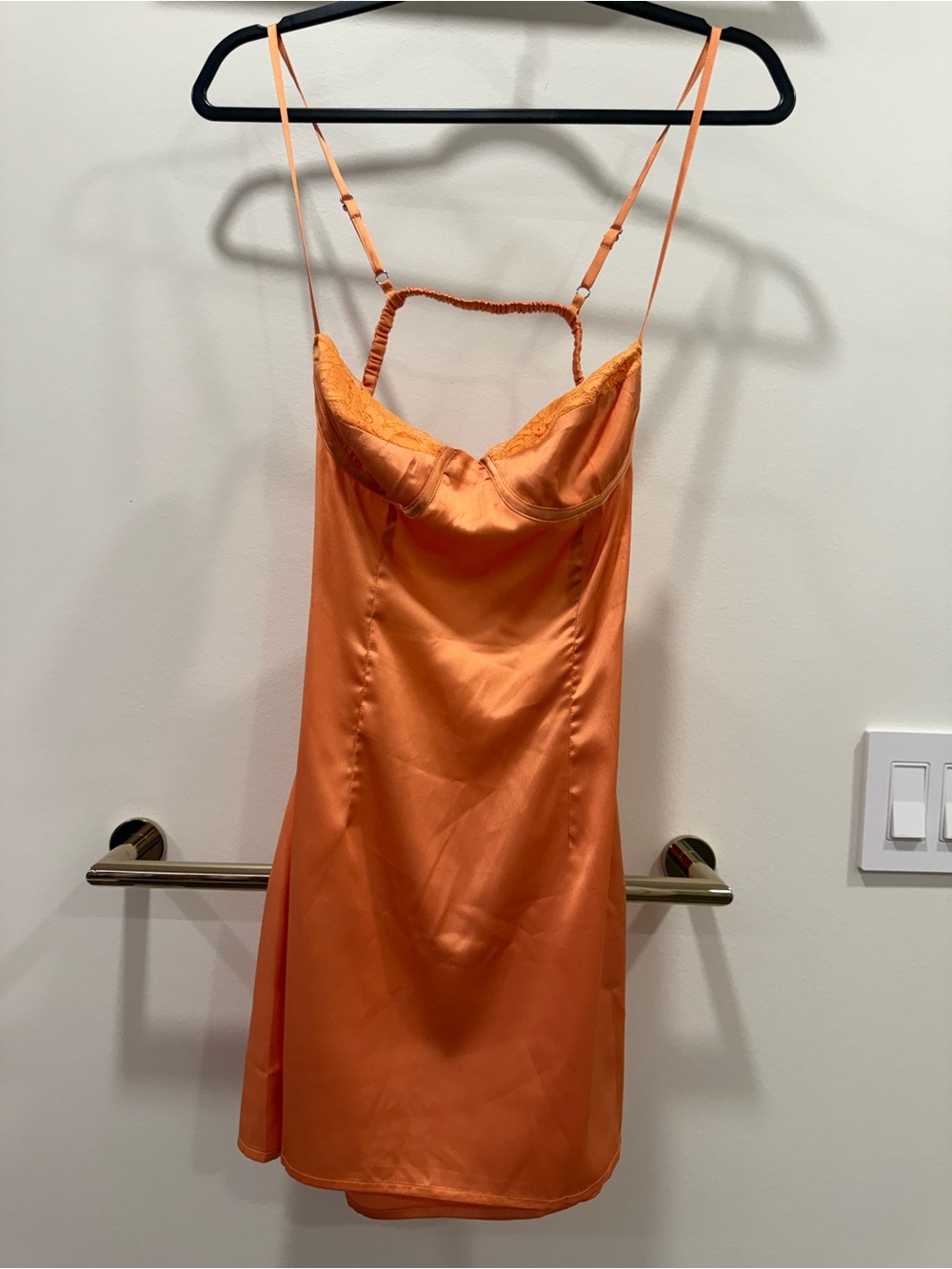 Beginning Boutique Orange Satin Slip with Lace Details